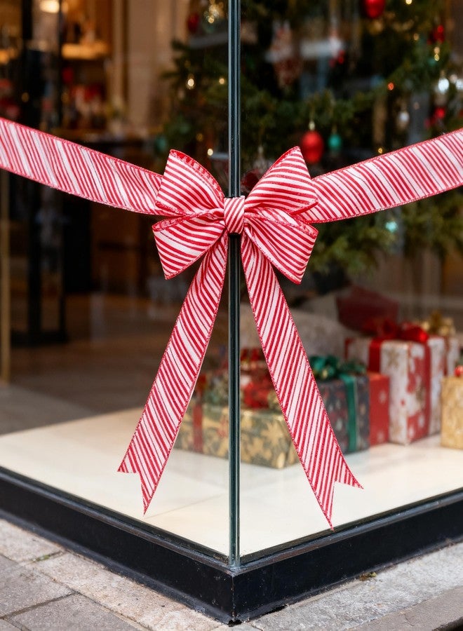 Meseey Red and White Diagonal Stripes Wired Ribbon 2.5 Inch x 20 Yards Candy Cane Christmas Ribbons for Gift Wrapping Wreath Bows DIY Craft Decoration(Red/White Diagonal) - Image 4
